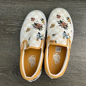 Vans, yellow checkerboard with flowers size 6.0 in women’s